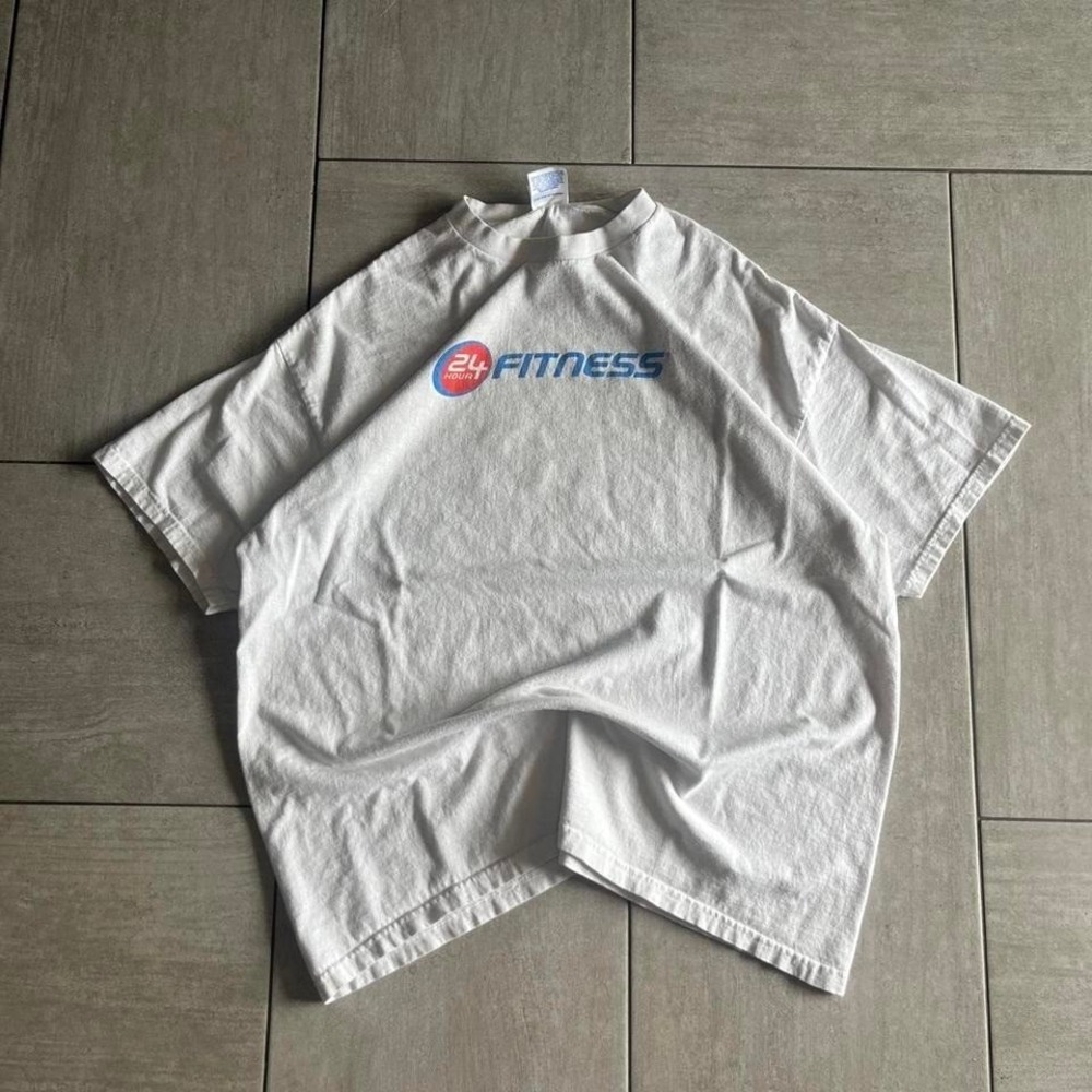 Hanes Heavyweight 24 Hour Fitness Vintage T Shirt White XL 23x28.25